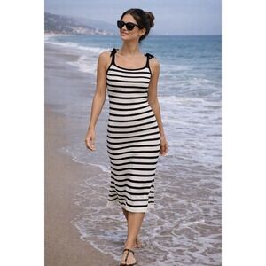 Freshman1996 XS Midi Dress Black White Striped Sleeveless Casual